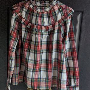NWT J Crew Tartan Plaid Smocked Top